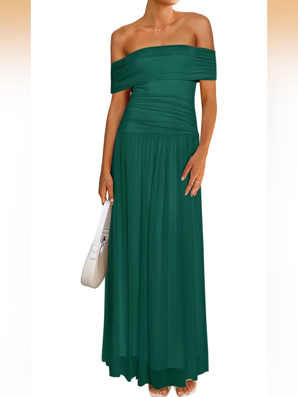 Off-Shoulder Emerald Green Maxi Dress